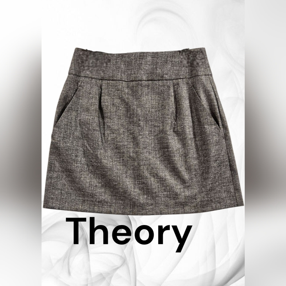 Theory SZ 12 Gray Wool Blend Pleated Schoolgirl Mini Skirt With Pockets Back Zip
